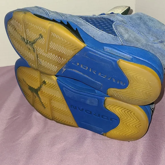Size 4.5y- Air Jordan 5 Retro Blue Suede - Picture 5 of 7